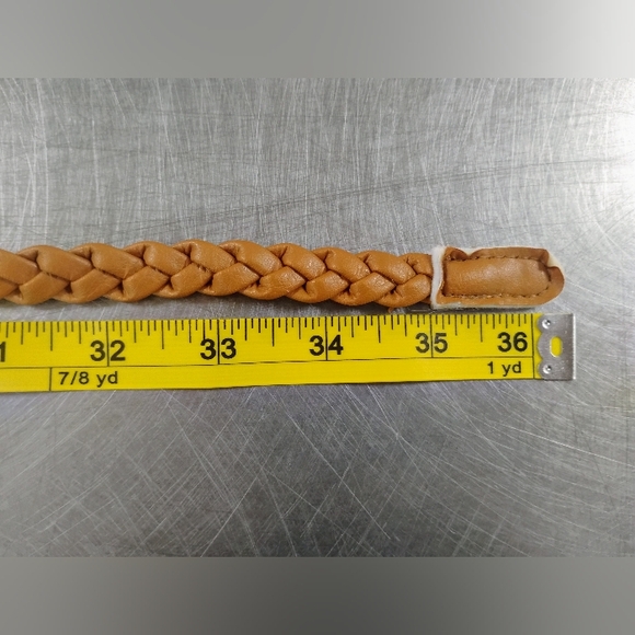 Elegant Tan Braided Leather Mini Belt - Picture 2 of 6